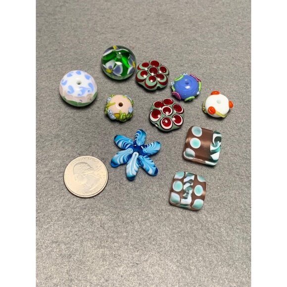 Handmade Lampwork Glass Beads Set - Floral & Polka Dot Designs - Jewelry Making - Picture 12 of 12